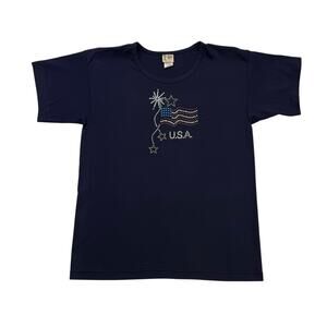 Vintage Cactus California Shirt Womens Medium M Blue USA American Flag Stars